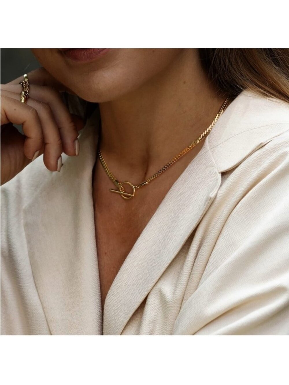 Gold 18k Gold Plated Toggle Herringbone Necklace